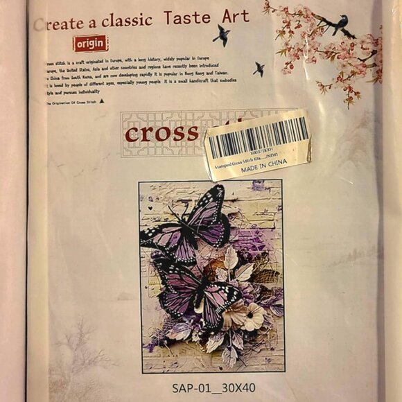 Purple Butterflies Cross Stitch 30x40 Opened-never used instructions included - Picture 1 of 6